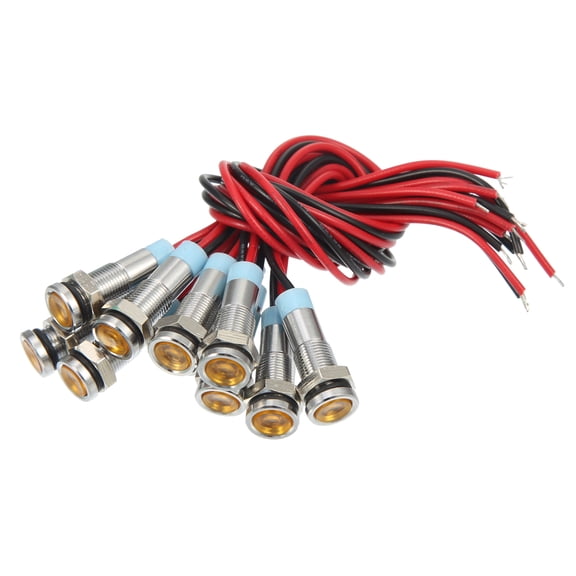 10pcs 6mm 1/4" Car Interior LED Indicator Lights 12-24V Flat Head Signal Lamp with 150mm Cable Yellow