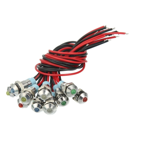 10pcs 6mm 1/4" Car Interior LED Indicator Lights 12-24V Raised Head Signal Lamp with 150mm Cable Multicolor