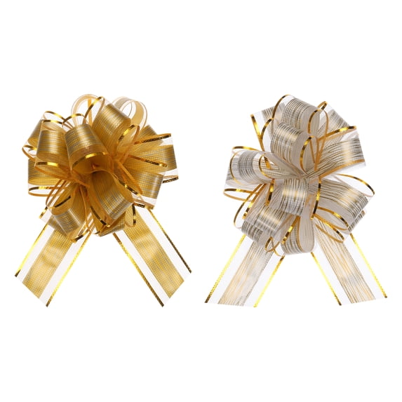 10pcs 7 Inch Large Pull Bow Gift Wrapping Bows Ribbon Organza Bows Gold White for Wedding Christmas Party