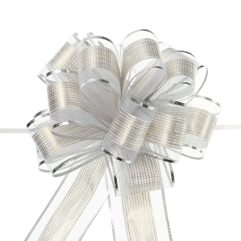 10pcs 7 Inch Large Pull Bow Gift Wrapping Bows Ribbon Organza Silver for Wedding Baskets Presents