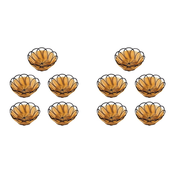 10pcs 7 Inch Plastic Braided Basket Fruit Vegetable Cookies Container Holder Black&Orange