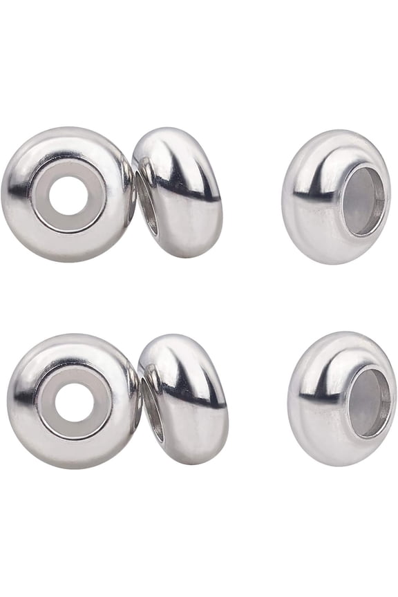 10pcs 7x3.5mm 304 Stainless Steel Ring Beads Rubber Inside Slider Beads Stopper Beads for Jewelry Making Silver DIY
