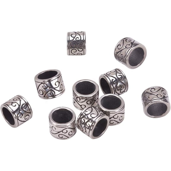 10pcs 8.5mm Hole Paracord Beads Stainless Steel Metal Lanyard Beads Column Beads Tube Beads Charms Metal Large Hole Beads Silver Spacer Loose Beads European