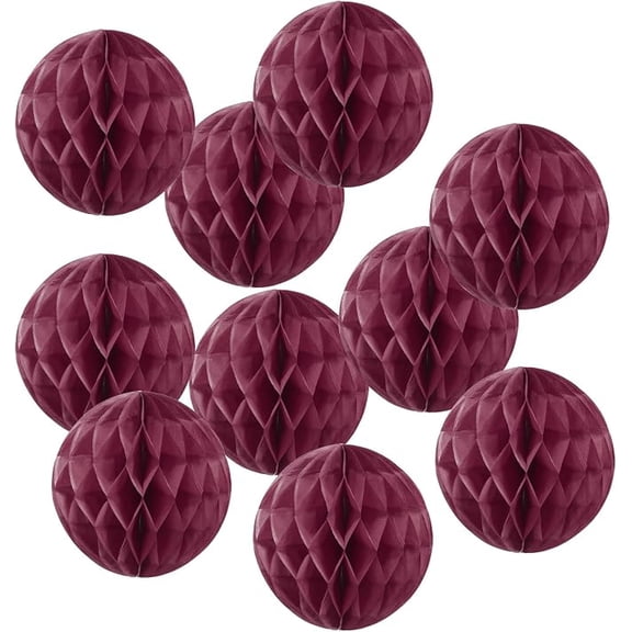 10pcs 8" Honeycomb Balls Tissue Paper Pom Poms, Party Hanging Paper Honeycomb Balls Decoration for Birthday Wedding Home Backdrop Decor, Burgundy