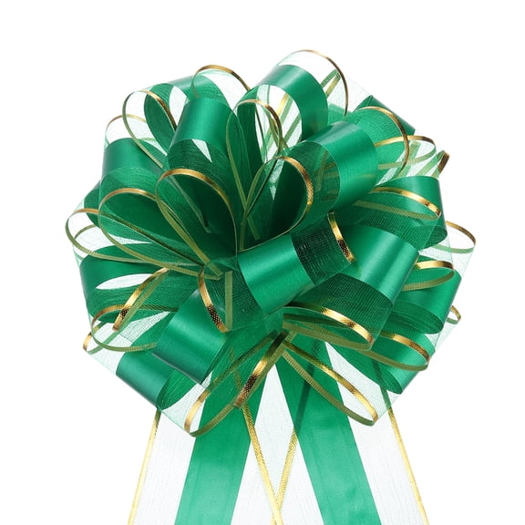 10pcs 8 Inch Large Big Pull Bow with Gold Edge, Organza Car Gift Wrapping Bows Ribbon for Christmas, Green