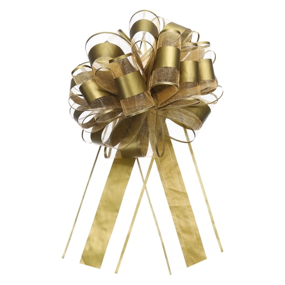 10pcs 8" Large Big Pull Bow Organza Gift Wrapping Bows Ribbon for Wedding Presents Christmas,Golden