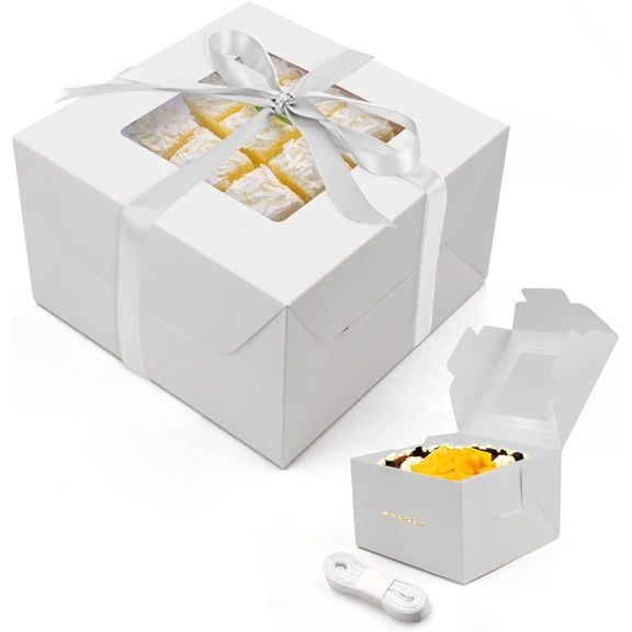 10pcs 8x8x5 Inches Cake Boxes, White Bread Boxes with Windows for Pastries, Cupcakes,Cookies, Pie, Muffins and Donuts