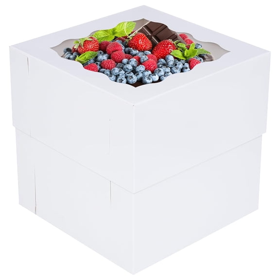 10pcs 8x8x8 Inches Cake Boxes with Window, White Bakery Dessert Boxes, Cajas Pasteles for Cake, Valentine's Day, Mother's Day,Wedding, Birthday, Party