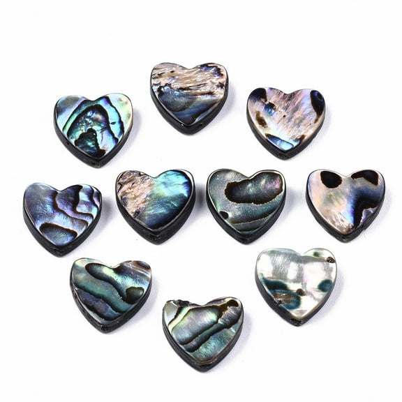 10pcs Abalone Shell/Paua Shell Beads Heart Colorful 12.5x12.5x3.5mm Hole: 1mm