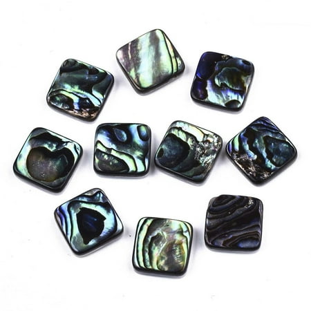 10pcs Abalone Shell/Paua Shell Cabochons with Freshwater Shell Square Colorful 10x10x3mm