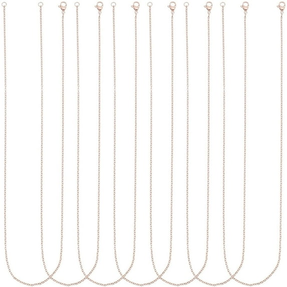 10pcs About 17.7 Inches Rose Gold Necklace Chain with Lobster Claw Clasp in 304 Stainless Steel Vacuum Plating Classic Plain Chain Necklace Chain for Men and Women