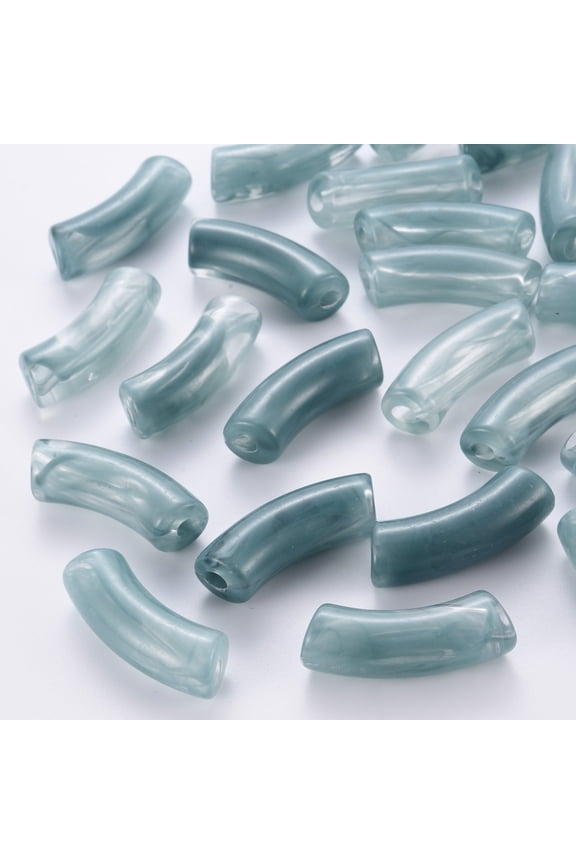 10pcs Acrylic Beads Imitation Gemstone Curved Tube Light Blue 36x13.5x11.5mm Hole: 4mm