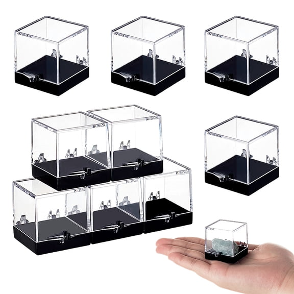 10pcs Acrylic Display Case Specimen Box with Black Base Square Clear 3.4x4x3.5cm for DIY