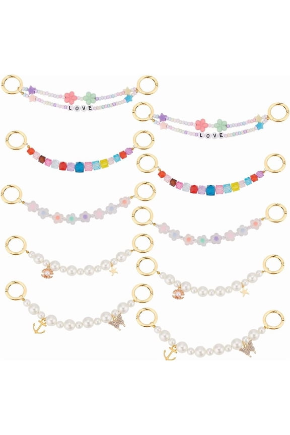 10pcs Acrylic Flower Shoe Charms Chains Colorful Chains Pearl Beaded Shoe Decoration Chains Word LOVE Double Strand Charms for Sneakers Casual Clog Shoes Sandals Keychains DIY