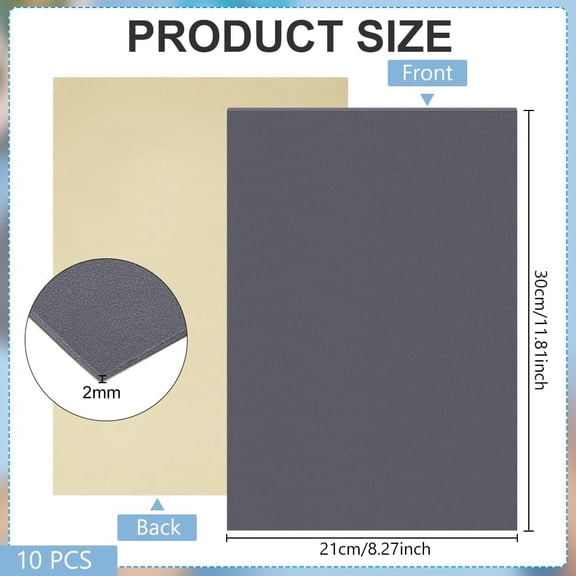 10pcs Adhesive EVA Foam Sheets for Art Supplies Paper Scrapbooking Cosplay Halloween Foamie Crafts Rectangle Gray 300x210x2mm
