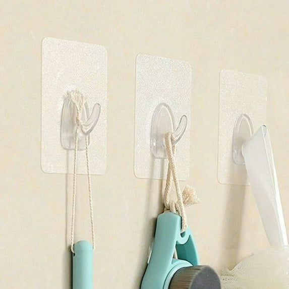 10pcs Adhesive Wall Hooks Clear Plastic Reusable Seamless Wall Mount Hanger Hooks For Kitchen Bathroom Door