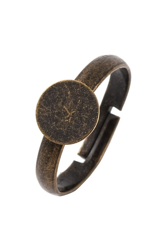 10pcs Adjustable Bronze Pad Finger Ring Bases Lead Free Cadmium Free and Nickel Free Ring: 3mm thick 17mm inner diameter Round Tray: 8mm in diameter