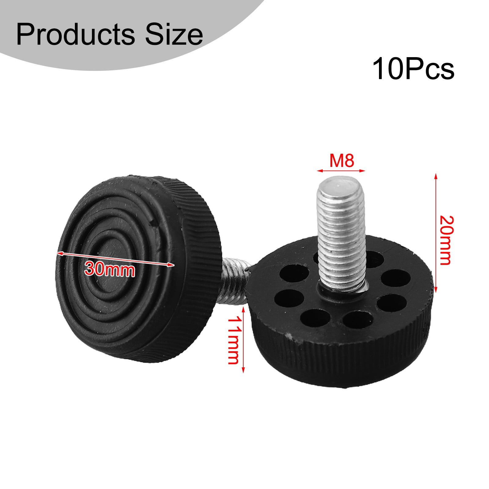 10Pcs Adjustable Height Feet Metric Thread M6/M8/M10 Black Plastic Base ...