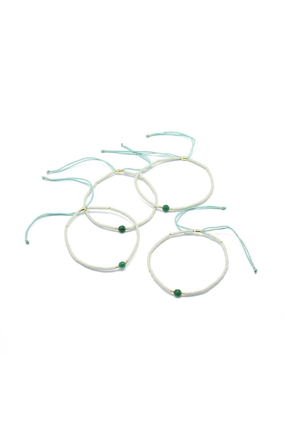 10pcs Adjustable Natural Agate Bead Bracelets with Nylon Cord and Seed Beads/Heishi Beads 4.3~7.95cm 1.5mm