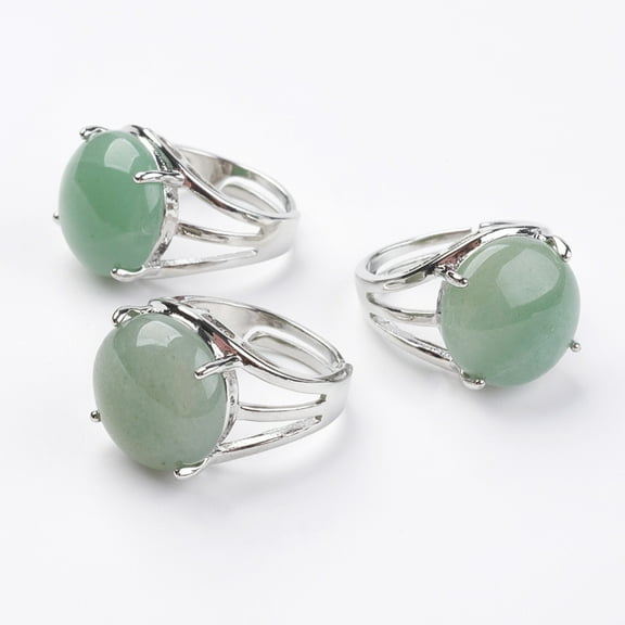 10pcs Adjustable Natural Green Aventurine Finger Rings with Brass Findings Size 7 1/4(17.5mm)