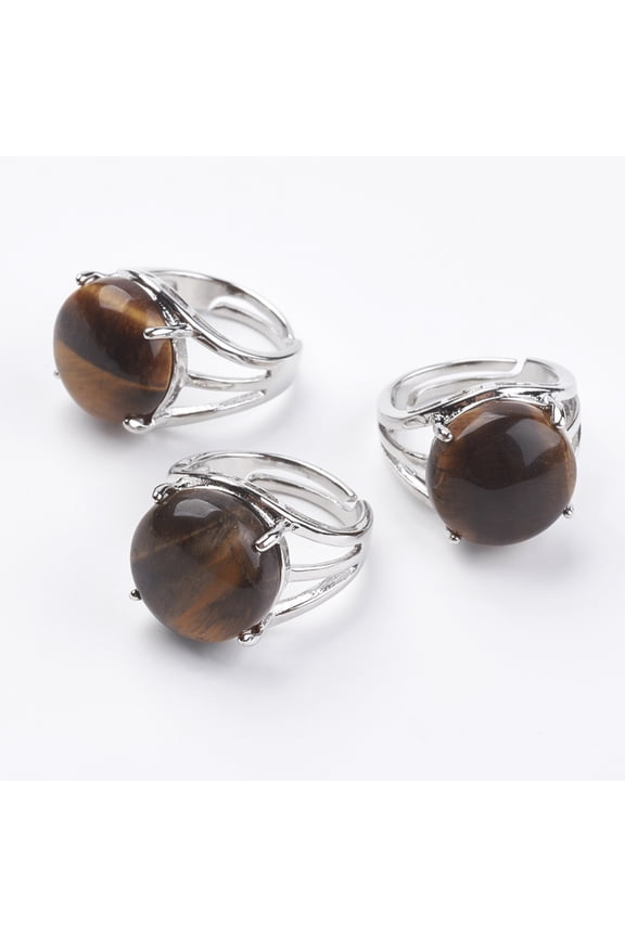 10pcs Adjustable Natural Tiger Eye Finger Rings with Brass Findings US Size 7 1/4(17.5mm)