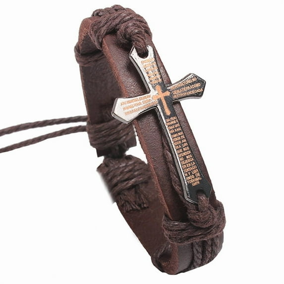 10pcs Adjustable with Word Iron Leather Cord Bracelets (Font Random ...