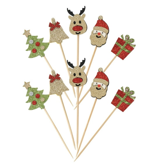 10pcs Adorable Christmas Theme Cake Toppers Exquisite Dessert Decoration Cupcake Toppers Fruit Food Picks for Party Festival