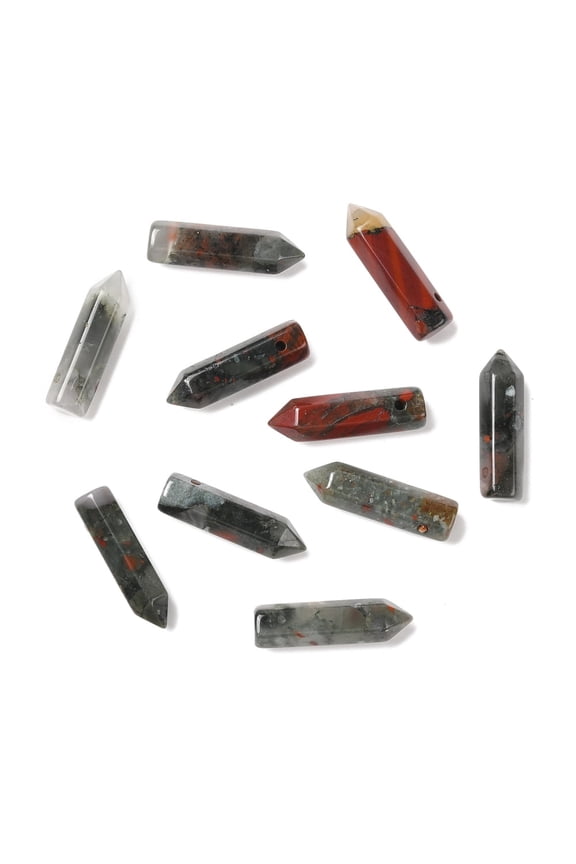 10pcs African Bloodstone Pointed Pendants Faceted Bullet 30~33x8~9mm Hole: 1.4~1.6mm