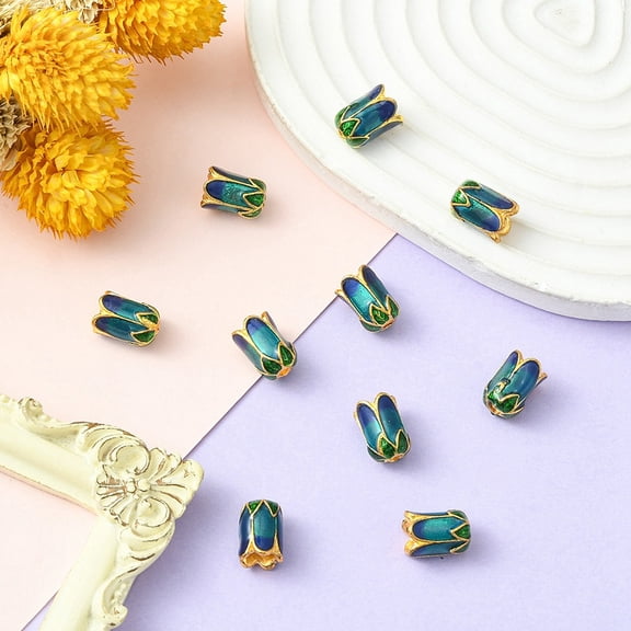 10pcs Alloy Bead Caps with Enamel 5-Petal Colorful 11x8mm Hole: 2mm