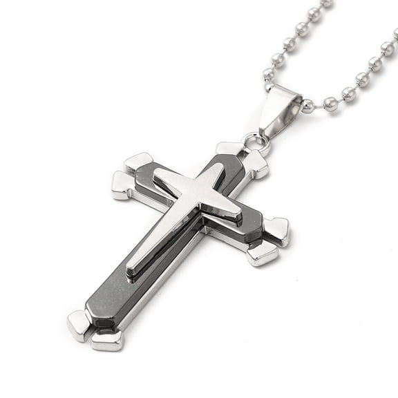 10pcs Alloy Cross Pandant Necklace with Ball Chains Gothic Jewelry for Men Women Black 24.41 inch(62cm)