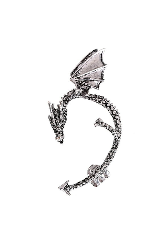 10pcs Alloy Dragon Cuff Earrings Gothic Climber Wrap Around Earrings for Non Piercing Ear Antique Silver 80x45mm
