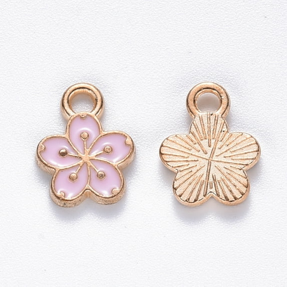 10pcs Alloy Enamel Flower Light golden Pink 12x9x2mm Hole: 1.8mm