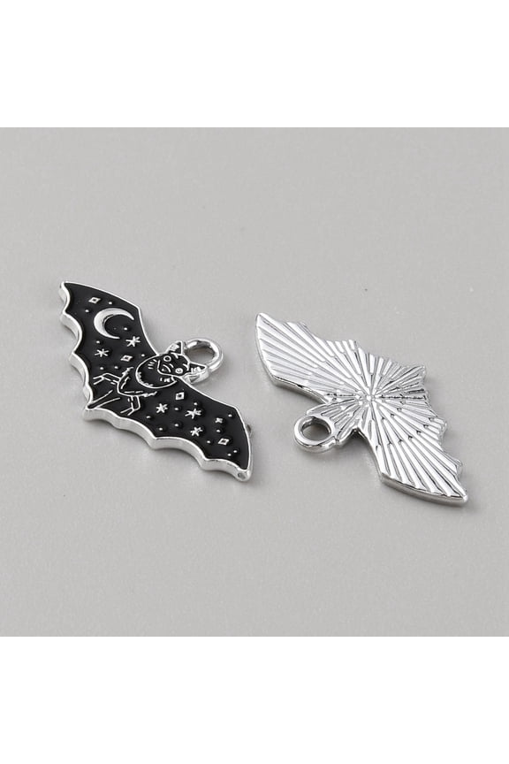 10pcs Alloy Enamel Pendants Bat Charm 13.5x25.5x1mm Hole: 2mm