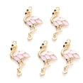 thumbnail image 1 of 10pcs Alloy Enamel Pendants Cadmium Free & Lead Free Light golden Flamingo Shape Pink 29.5x16x3mm Hole: 1.6mm, 1 of 2
