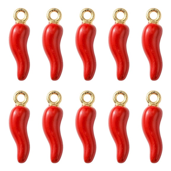 10pcs Alloy Enamel Pendants Cadmium Free & Nickel Free & Lead Free Light golden Hot Horn of Plenty/Italian Horn Cornicello Red 21x6x6mm Hole: 2mm