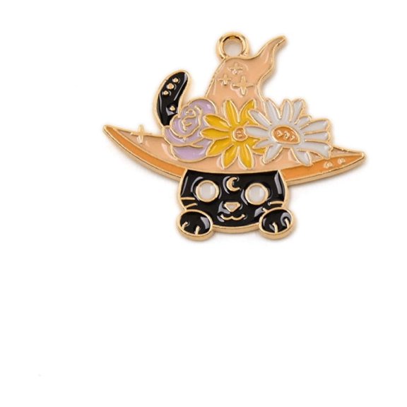 10pcs Alloy Enamel Pendants Cat Colorful 25.6x31x1.2mm Hole: 1.8mm