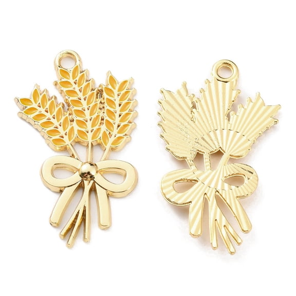 10pcs Alloy Enamel Pendants Golden Ears of Wheat Charm golden 34.5x20.5x2.5mm Hole: 2mm
