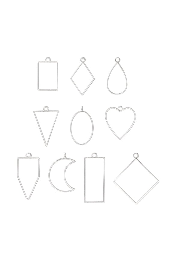 10pcs Alloy Open Back Bezel Pendants Supplies Filling Accessories for Epoxy Resin Resin Jewelry Making Mixed Shapes Silver 34~48x19~44mm