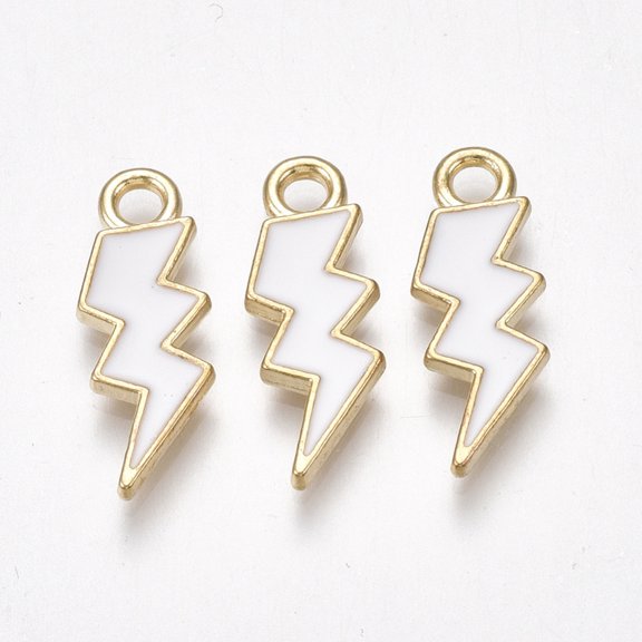 10pcs Alloy Pendants Cadmium Free & Lead Free with Enamel Lightning Bolt Light golden White 20.5x7.5x2mm Hole: 2mm