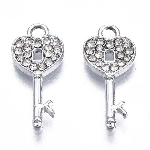 10pcs Alloy Pendants with Rhinestone Cadmium Free & Lead Free Key 19.5x8.5x2mm Hole: 2mm