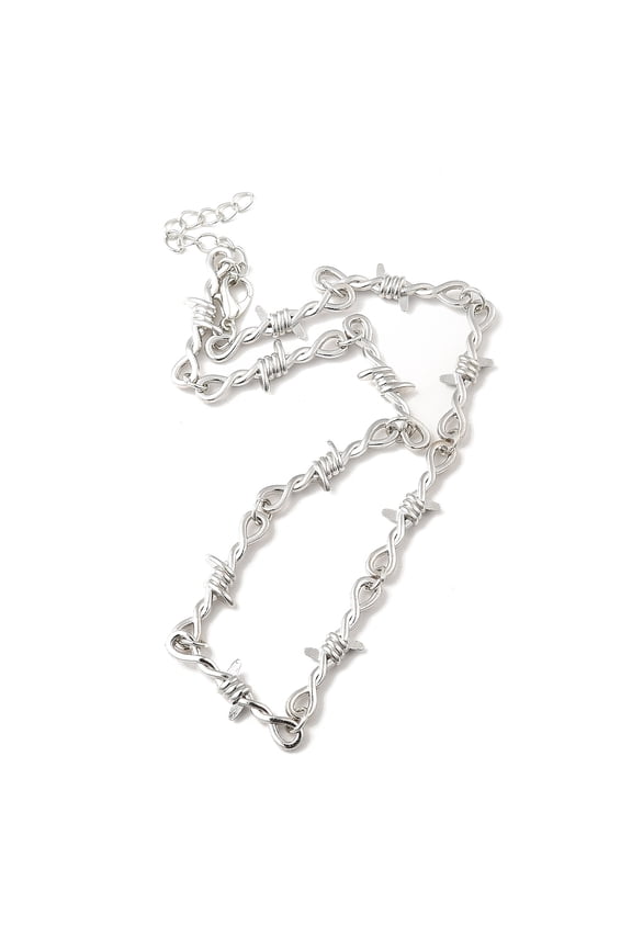 10pcs Alloy Thorns Link Chain Necklace Punk Barbed Wire Necklace for Men Women Platinum 15.75 inch(40cm)