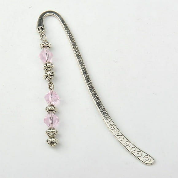 10pcs Alloy Tibetan Style Bookmarks with Glass Beads Pink Perfect for Book Teachers Personalized Gifts 84mm Long 4mm Wide