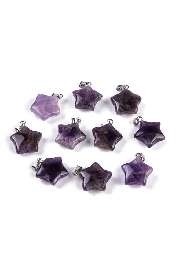 10pcs Amethyst Pendants Star Charm with 201 Stainless Steel Snap on Bails Stainless Steel color 20~21x17~19x7~8mm Hole: 6x3mm