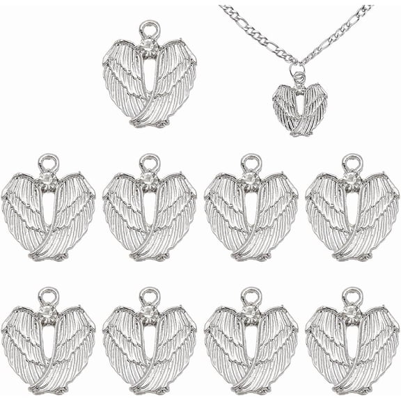 10pcs Angel Wing Pendants Wing Charms Platinum Angel Fairy Wing Beads with Clear Rhinestones Alloy Dangle Pendants