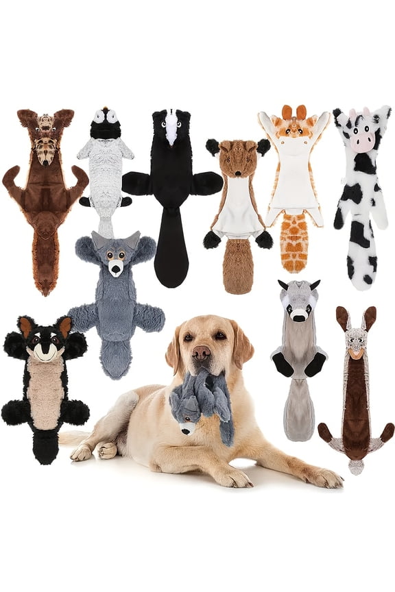 10pcs Animal-Shaped Plush Dog Toys Set - with Squeaker, Helps Pets Chew & Clean Teeth, Multi-Animal Combination, Durable & Chew-Resistant, Favorite Plush Toys for Dogs