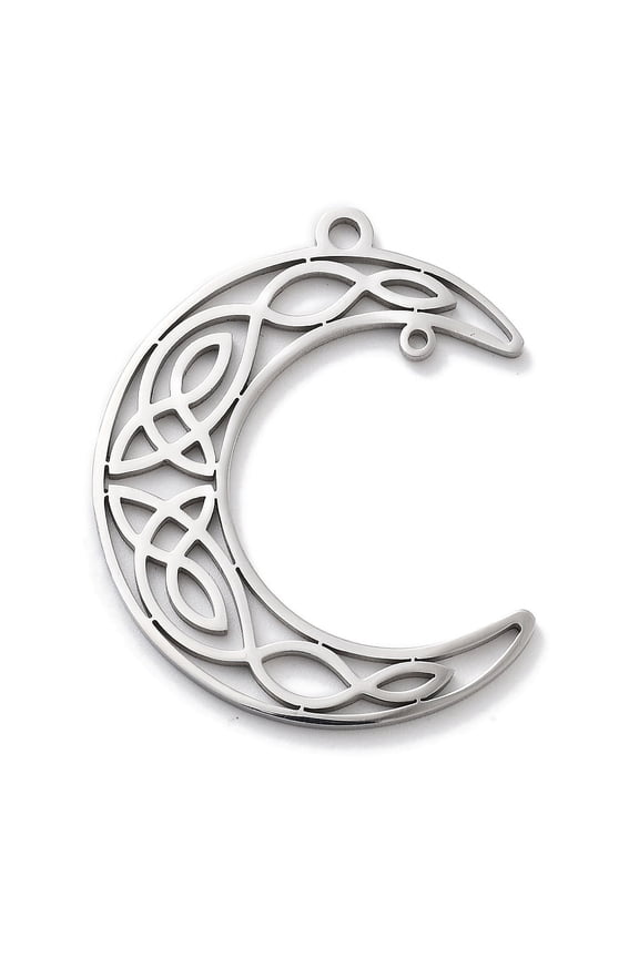 10pcs Anti-Tarnish 304 Stainless Steel Pendants Laser Cut Moon with Knot Charm Stainless Steel color 34.5x28x1mm Hole: 2mm