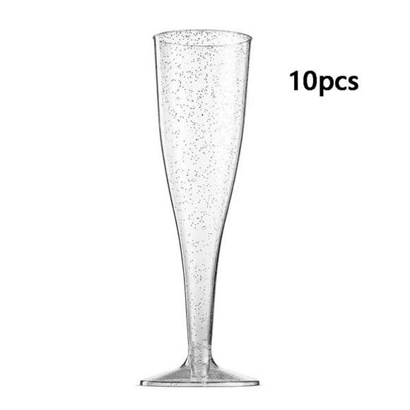 10pcs Anti-fall Disposable Champagne Flute with Gold Sequins 4.5OZ/135ml Plastic Champagne Goblet Slim Wine Cup Toasting silver