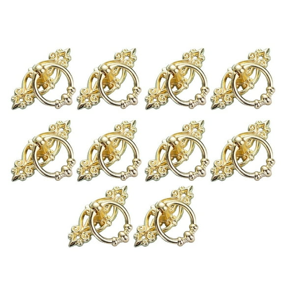 10pcs Antique Alloy Handle Retro Drawer Pull Ring Cabinet Handle Hanging Ring For Dresser Drawer Pull Ring, Furniture Hardware Brushed Gold Wardrobe Door Handle
