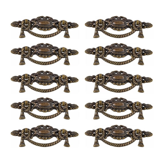 10pcs Antique Bronze Ring Drawer Pulls 4.5" Vintage Decorative Handles Knobs for Furniture Cabinet Cupboard Dresser Wooden Case Box
