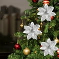 thumbnail image 1 of 10pcs Artificial Christmas Tree Flower Decoration - Faux Flowers with Clips, Easy to Attach to Christmas Tree, Ideal for Party & Holiday Decor, Colorful Festive Accents, 5.51in/14cm, Silver, 1 of 6